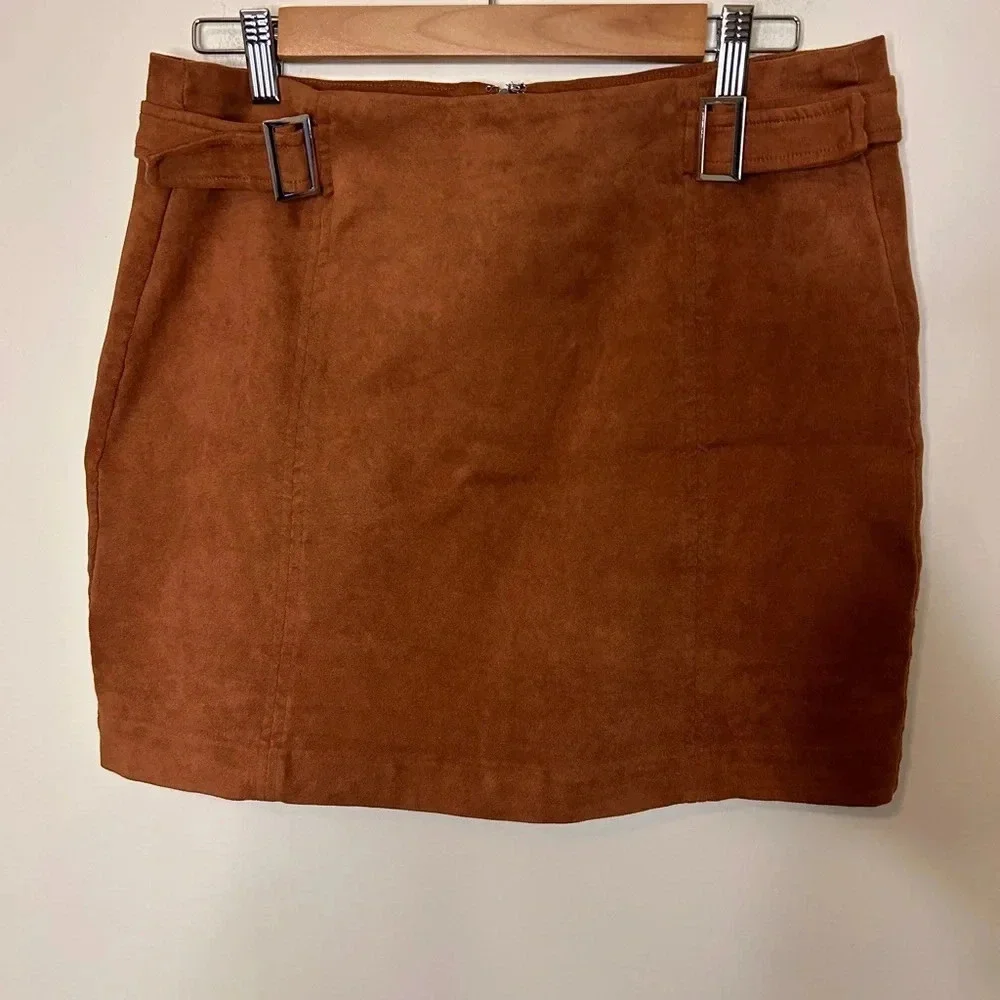 Bar III Faux Suede Mini Skirt Brown Camel Size 12